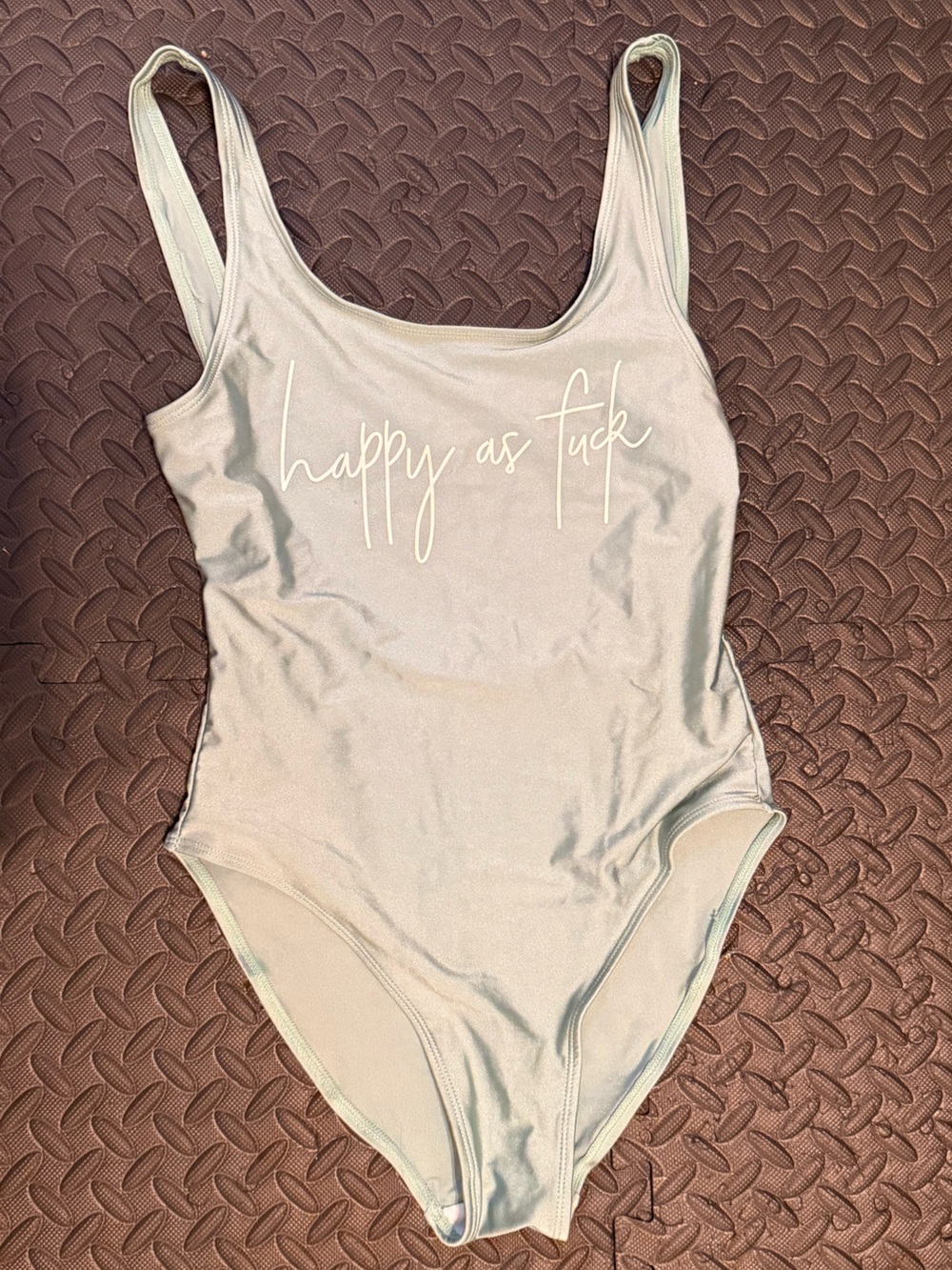 Happy As F*ck Light Sage Tank Bodysuit/swimsuit - Women